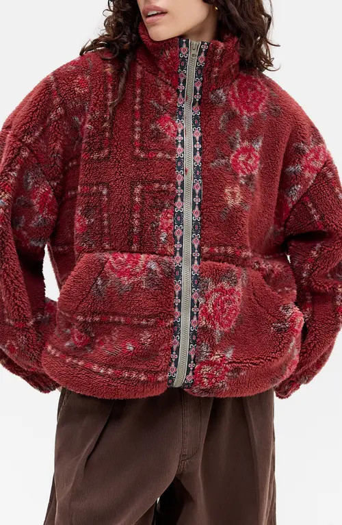 BDG Urban Outfitters Print Fleece Jacket in Red at Nordstrom, Size Large | Nordstrom
