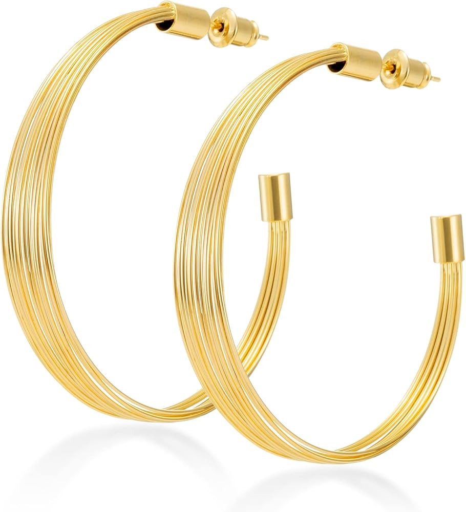 Large Gold Hoop Earrings for Women Girls 14k Gold Plated with 925 Sterling Silver Post | 40mm-60m... | Amazon (US)