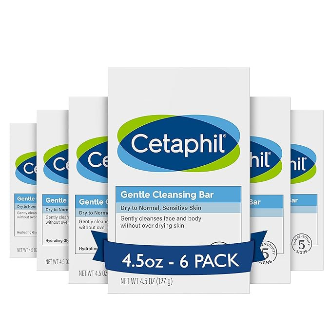 Cetaphil Gentle Cleansing Face and Body Bar, 4.5 oz Bar (Pack of 6), Nourishing Cleanser Bar For ... | Amazon (US)