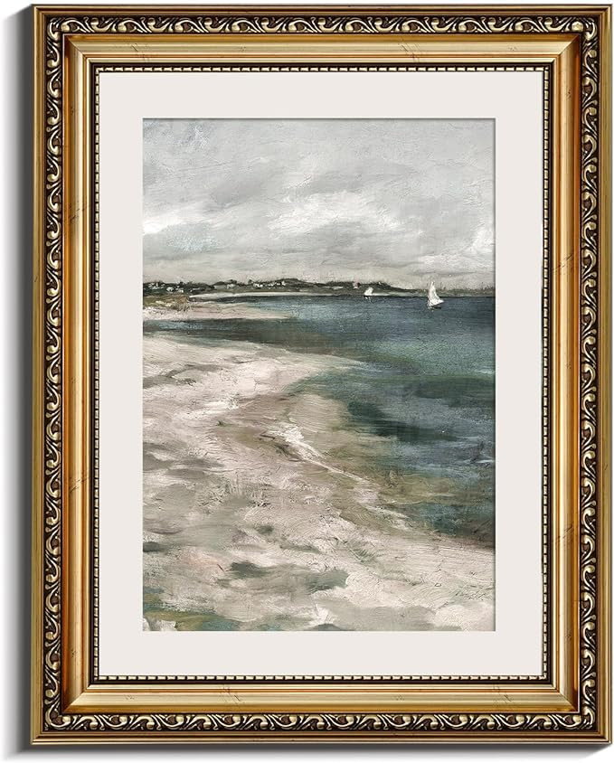 InSimSea Retro Gold Framed Wall Art, Home Room Coastal Storm Clouds Vintage Wall Decor, Canvas Pr... | Amazon (US)