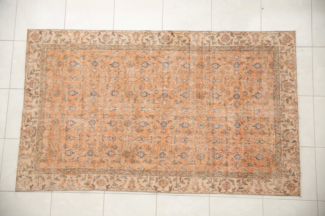 turkish handmade rug, orange blue rug, vintage oushak rug, living room rug, gothic rug, 4.9 x 8.1... | Etsy (US)