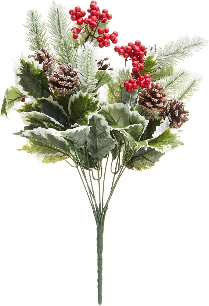 Admired By Nature GPB7811-SNOW Artificial Holly Leaves, Mixture of red Berries, and Pinecone Snow... | Amazon (US)
