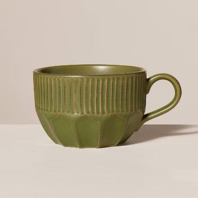16oz Multi-Faceted Stoneware Latte Mug Green - Hearth & Hand™ with Magnolia | Target