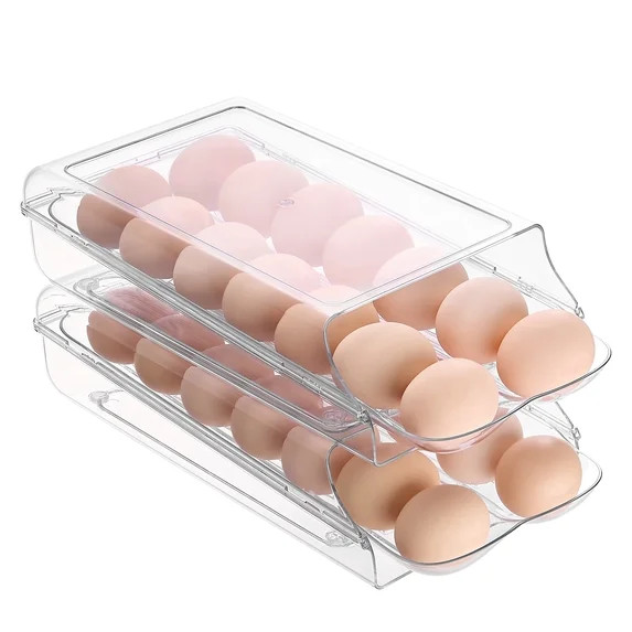Sindcom Clear Plastic Egg Holder for Fridge, Automatic Rolling Egg Container for Refrigerator, St... | Walmart (US)