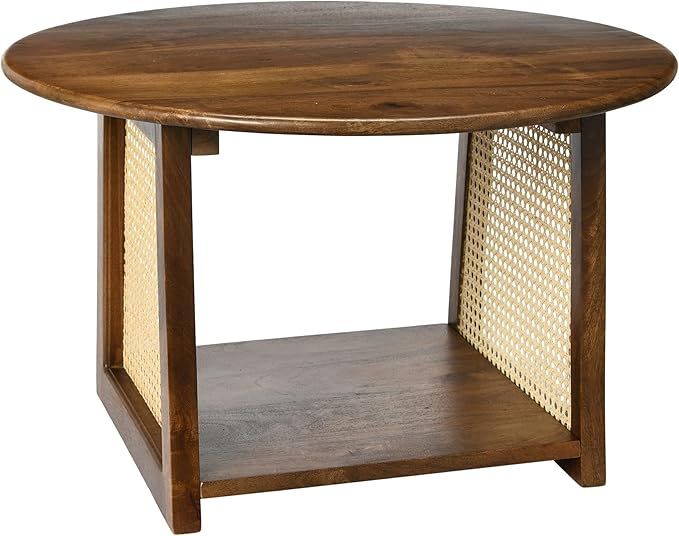 Creative Co-Op Mango Wood with Woven Cane Transitional Living Room Accent Walnut Finish Coffee Ta... | Amazon (US)