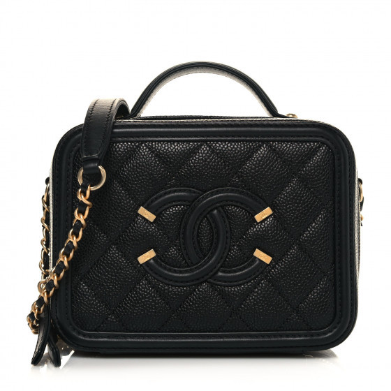 CHANEL

Caviar Quilted Small CC Filigree Vanity Case Black | Fashionphile