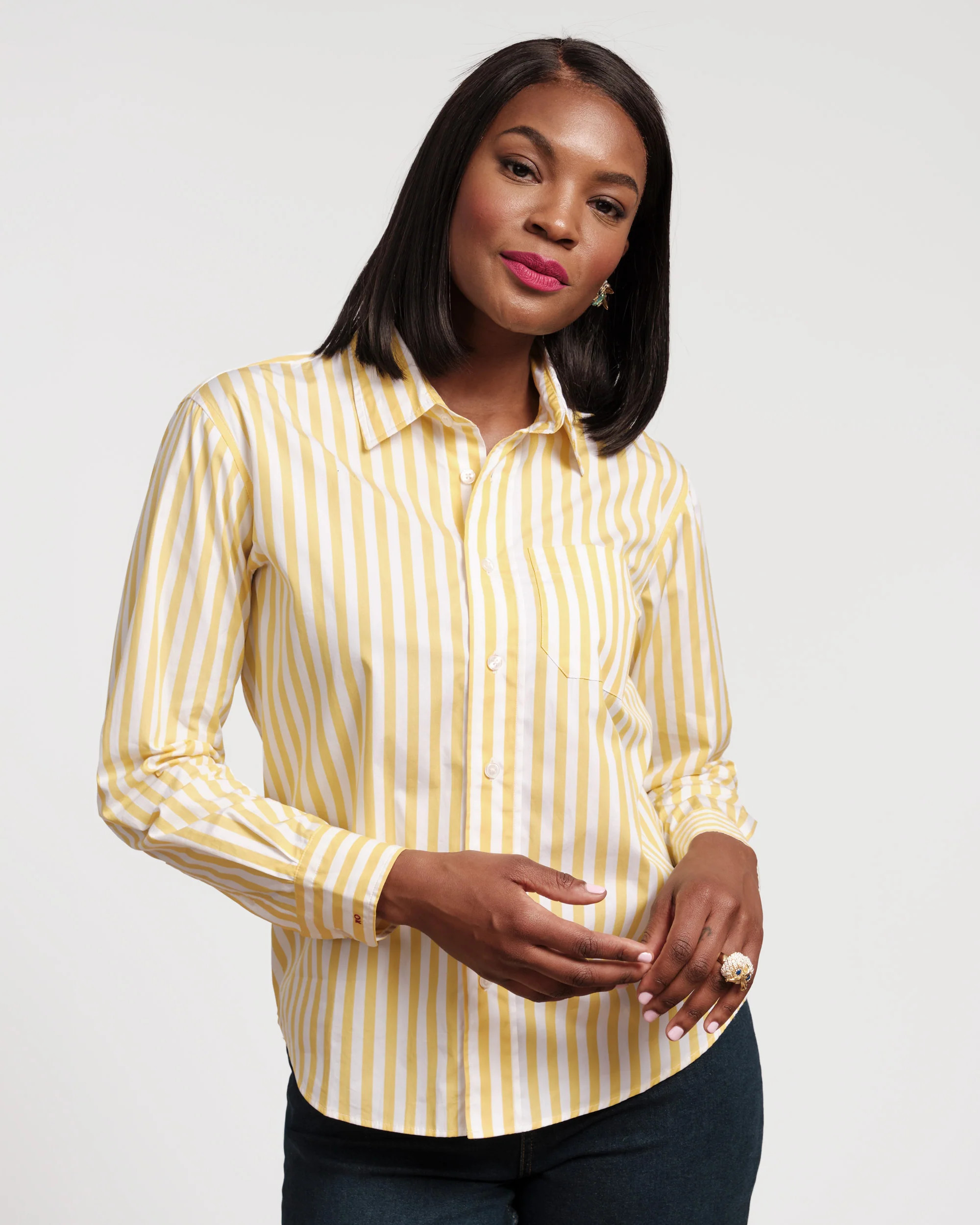 Perfect Button Down Stripe Yellow | Frances Valentine