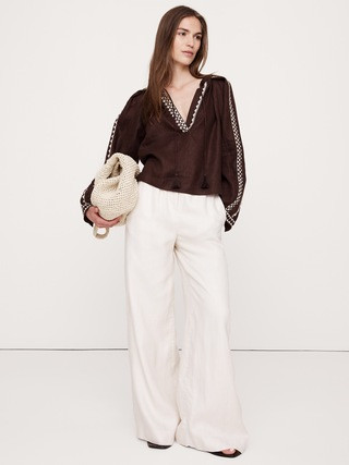 Embroidered Linen Peasant Blouse | Banana Republic (US)