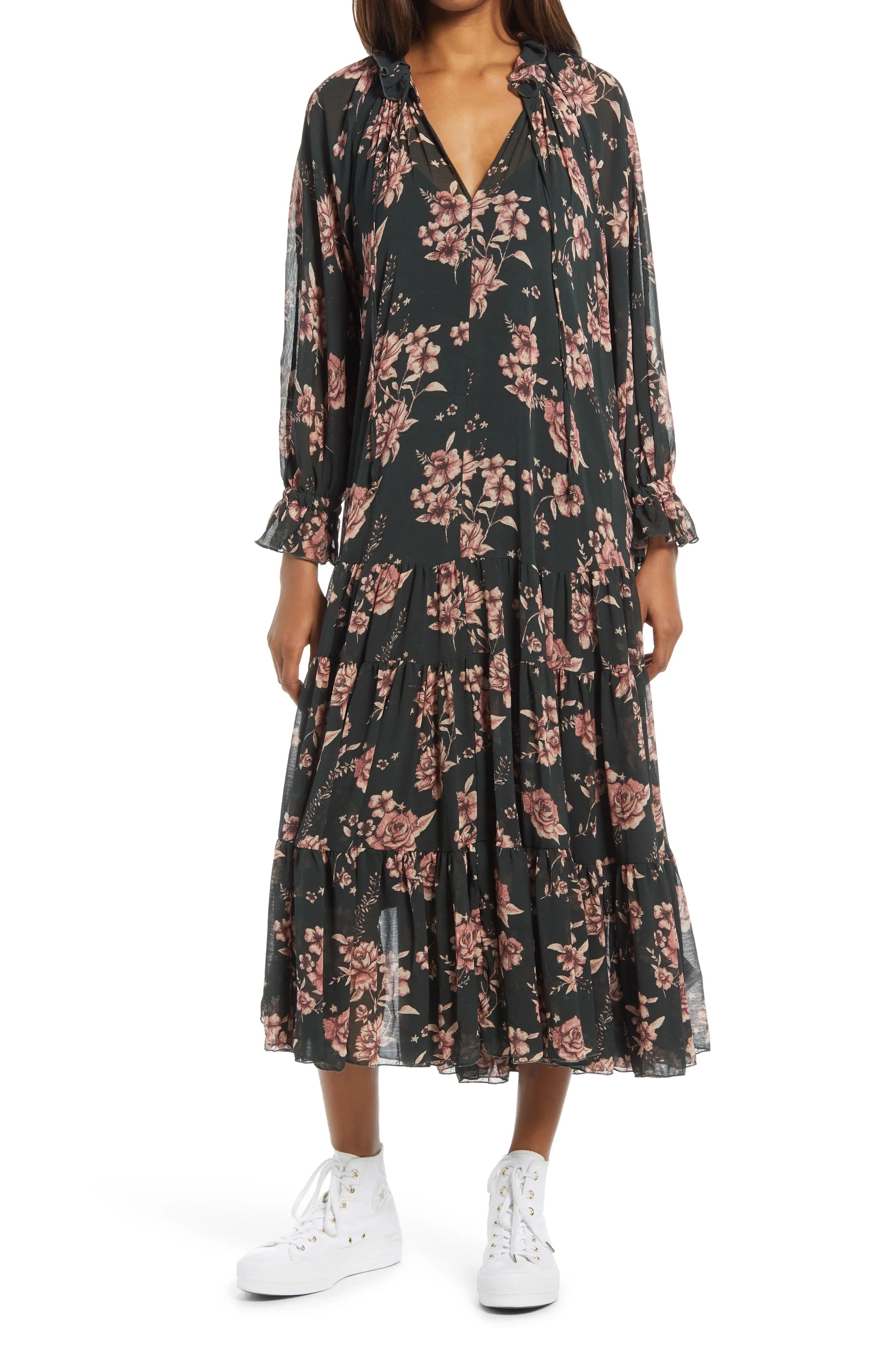 Women's Free People Feeling Groovy Long Sleeve Midi Dress, Size X-Small - Green | Nordstrom