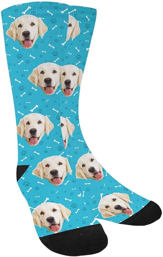 Custom Personalized Photo Pet Face Socks, Cat and Dog Tracks Paws Bones Crew Socks with Picture f... | Amazon (US)