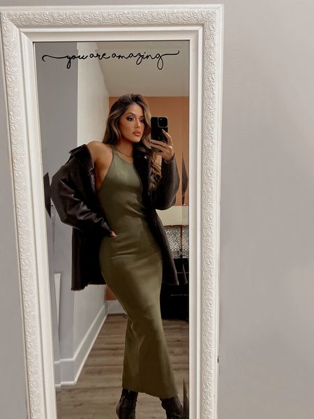 When it’s winter but you still want to rock that summer dress, you make a transitional outfit with a leather jacket and some leather thigh high boots 🙂✨ #guess #guessgirl #marciano #transitionaloutfit #maxidress #mididress 

#LTKFind #LTKstyletip #LTKSeasonal