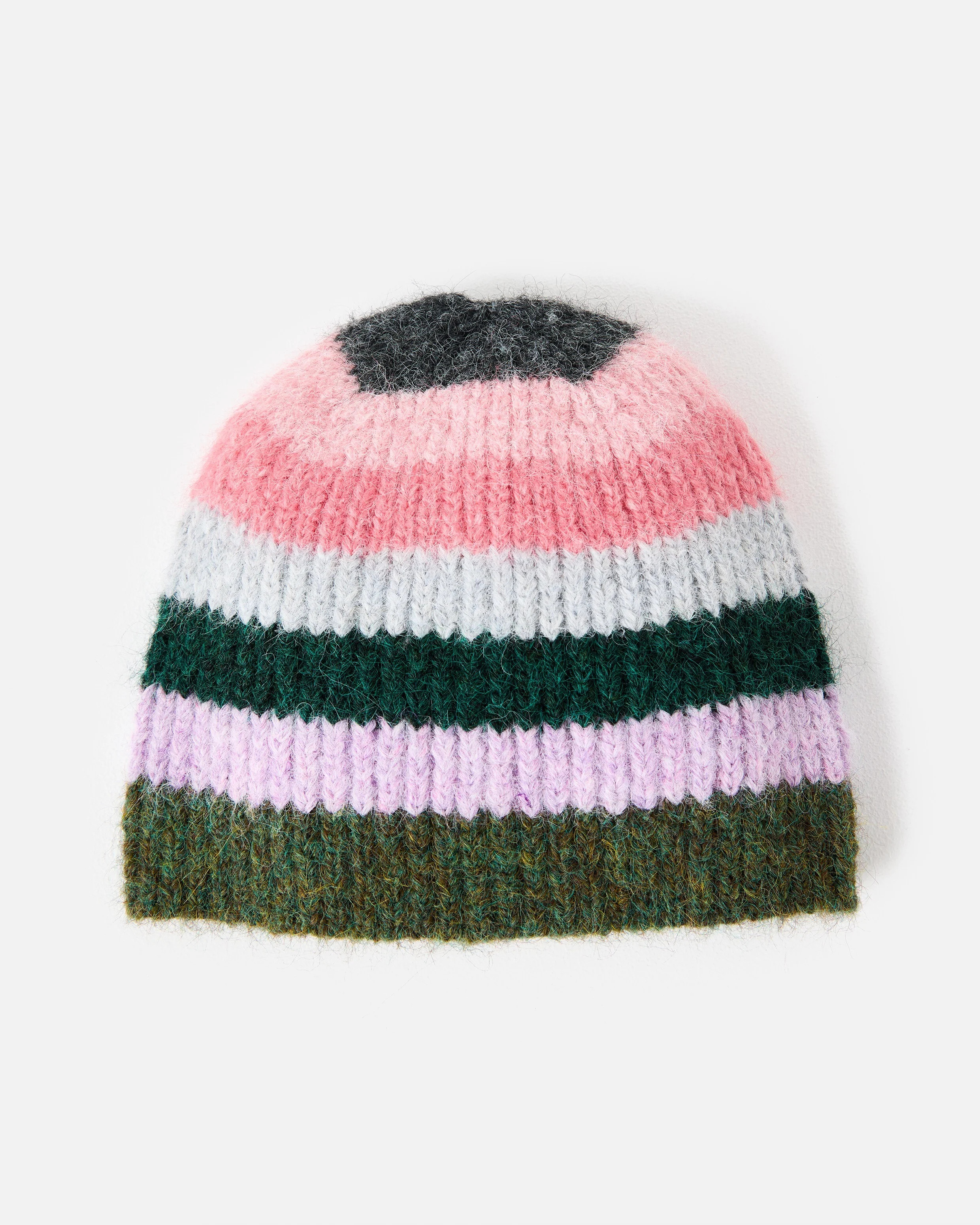 Green & Pink Striped Ribbed Knitted Beanie Hat | Oliver Bonas | Oliver Bonas (Global)