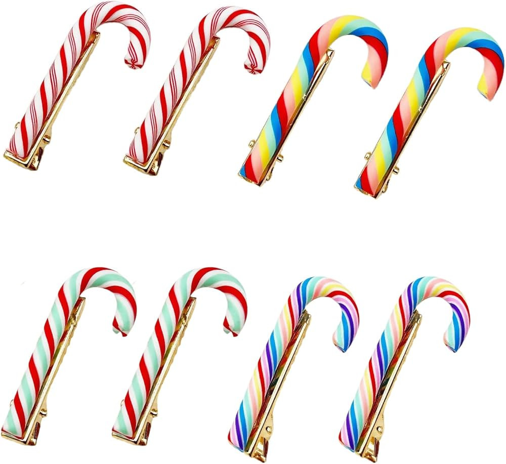8 PCS Festive Candy Cane Hair Clips for Christmas, Soft Clay Rainbow Canes Duckbill Clips, Colorf... | Amazon (US)