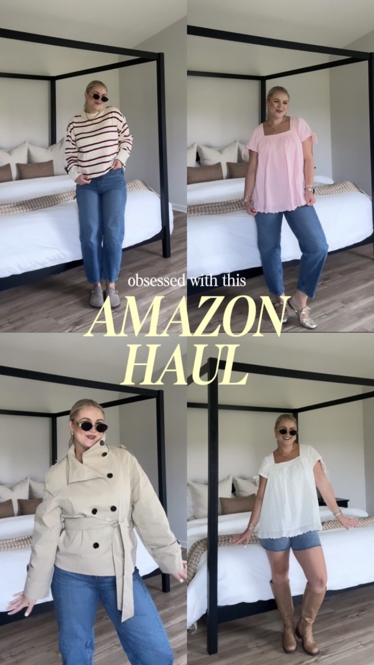 Amazon haul - wearing a medium in everything but the pink & white tops and wearing a small in those 

teacher outfit inspo, casual style, fall outfits, trench coat, sweaters