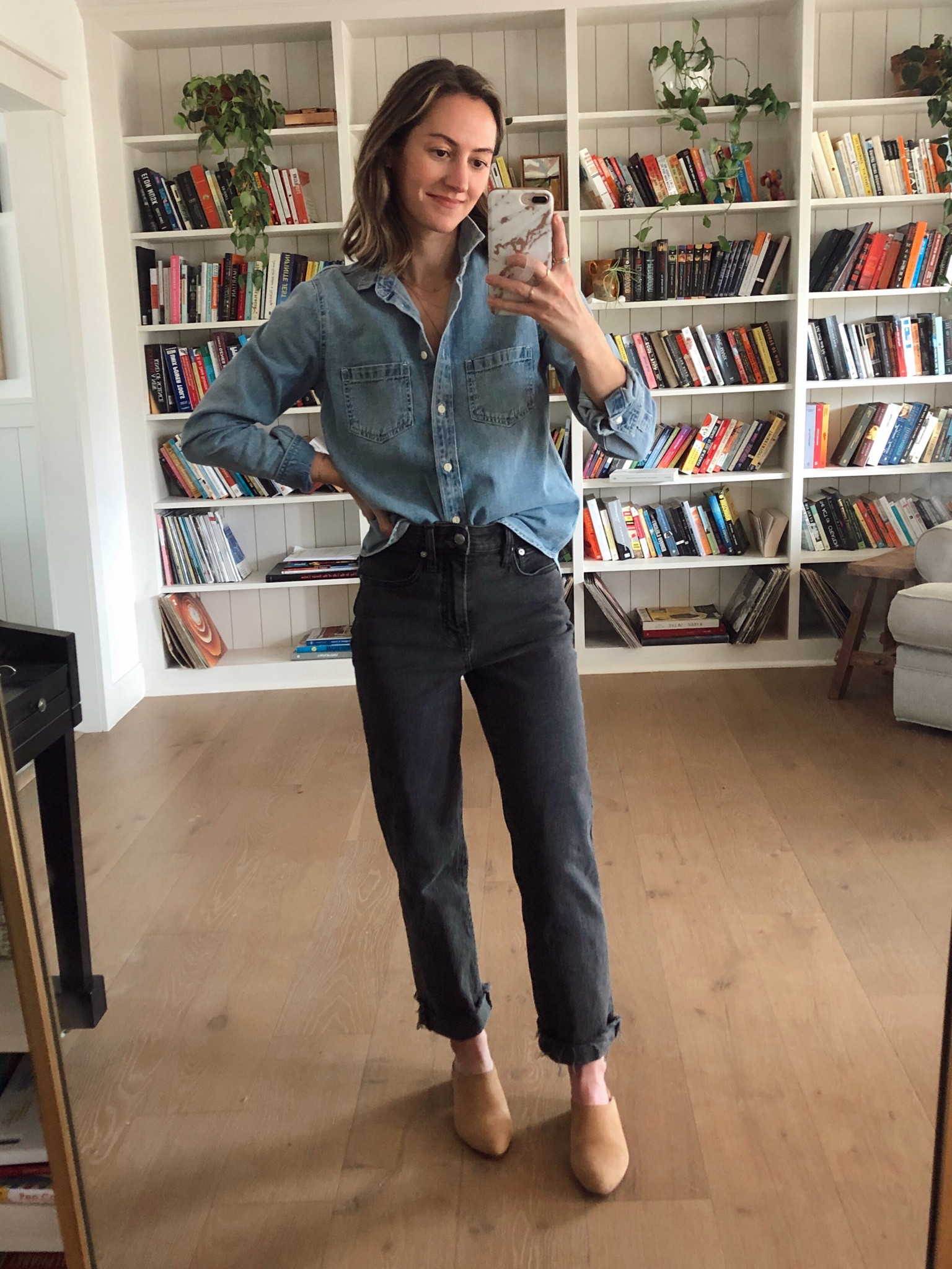 This chambray button up😍😍$39! Wearing a small. Paired it with my go-to frayed ankle straight jeans (size 24) and Nisolo mules I’ve had for years. These are an older style so I linked up their latest!💕

#LTKunder50 #LTKunder100 #LTKstyletip