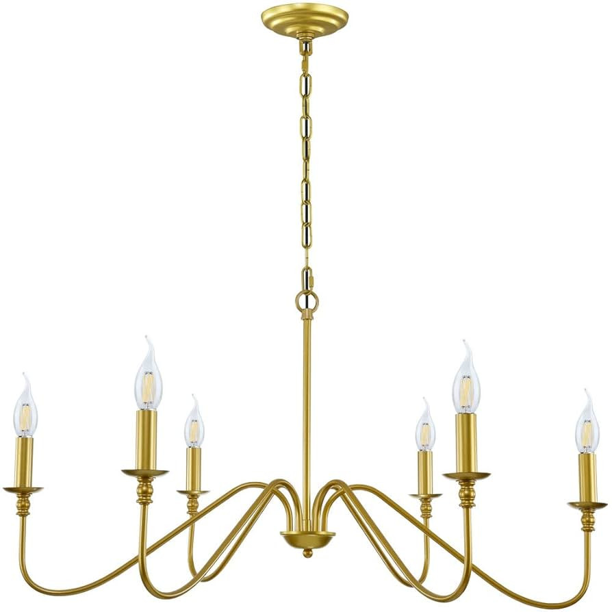 Gold Chandelier, 6-Light Chandelier for Dining Room, Bedroom, Foyer, Living Room, Kitchen Island,... | Amazon (US)