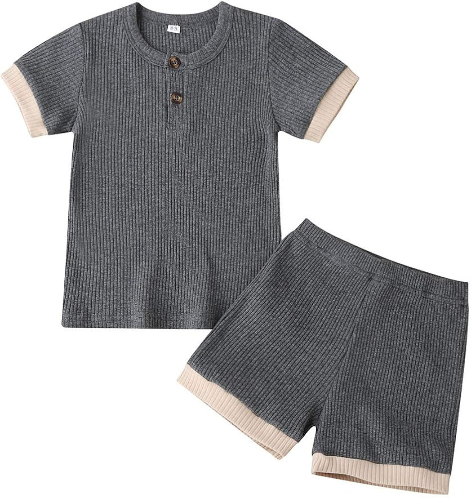 Unisex Toddler Baby Boy Girl Summer Clothes Short Sleeve T-Shirt Tops+Short Pants Ribbed Two Piec... | Amazon (US)