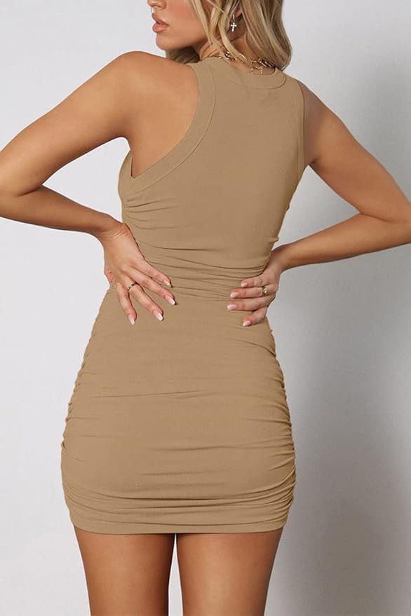 MiiVoo Women's Sexy Sleeveless Side Ruched Stretchy Bodycon Party Club Mini Tank Dresses | Amazon (US)