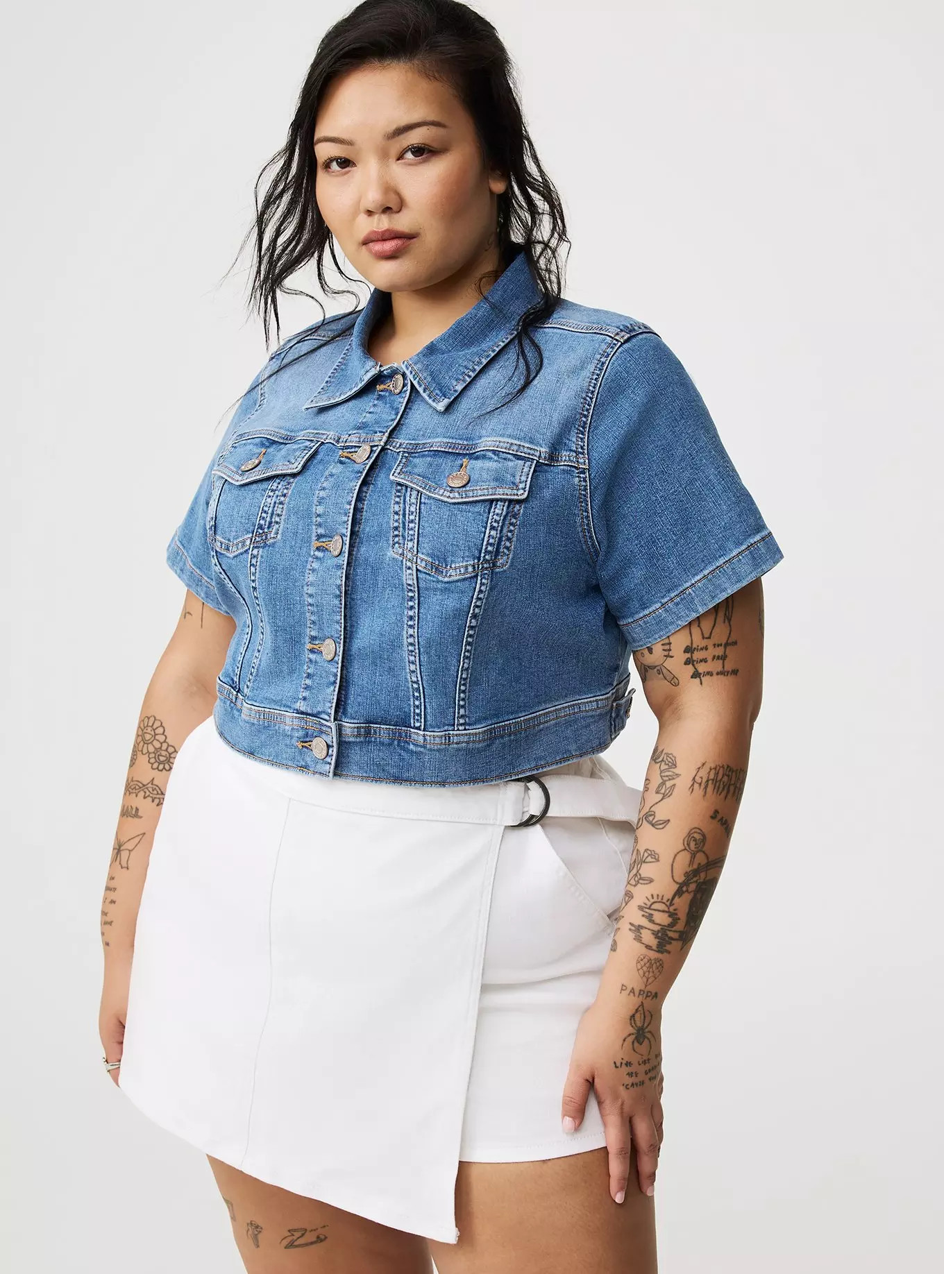 Short Sleeve Cropped Trucker Jacket | Torrid (US & Canada)