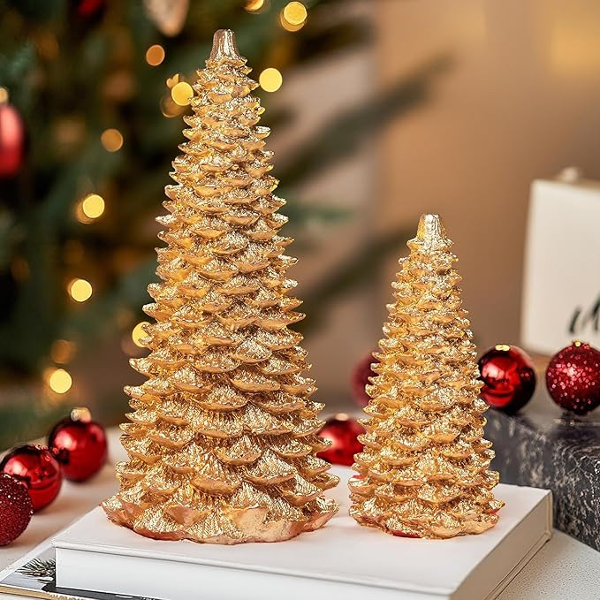 NEROSUN Gold Christmas Tree Figurine, Set of 2 Resin Christmas Tree Table Decorations, Christmas ... | Amazon (US)