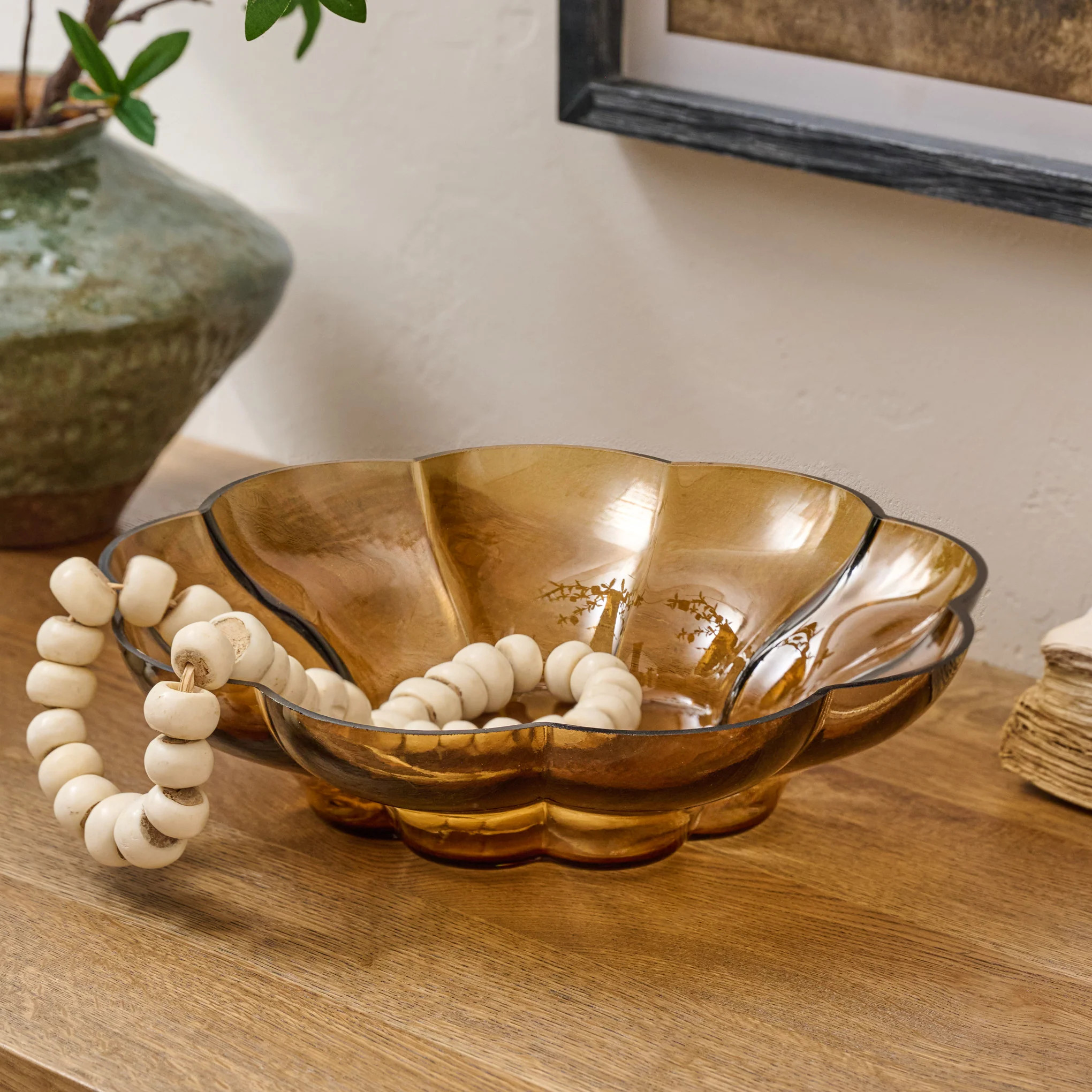 Scalloped Amber Glass Bowl | Magnolia