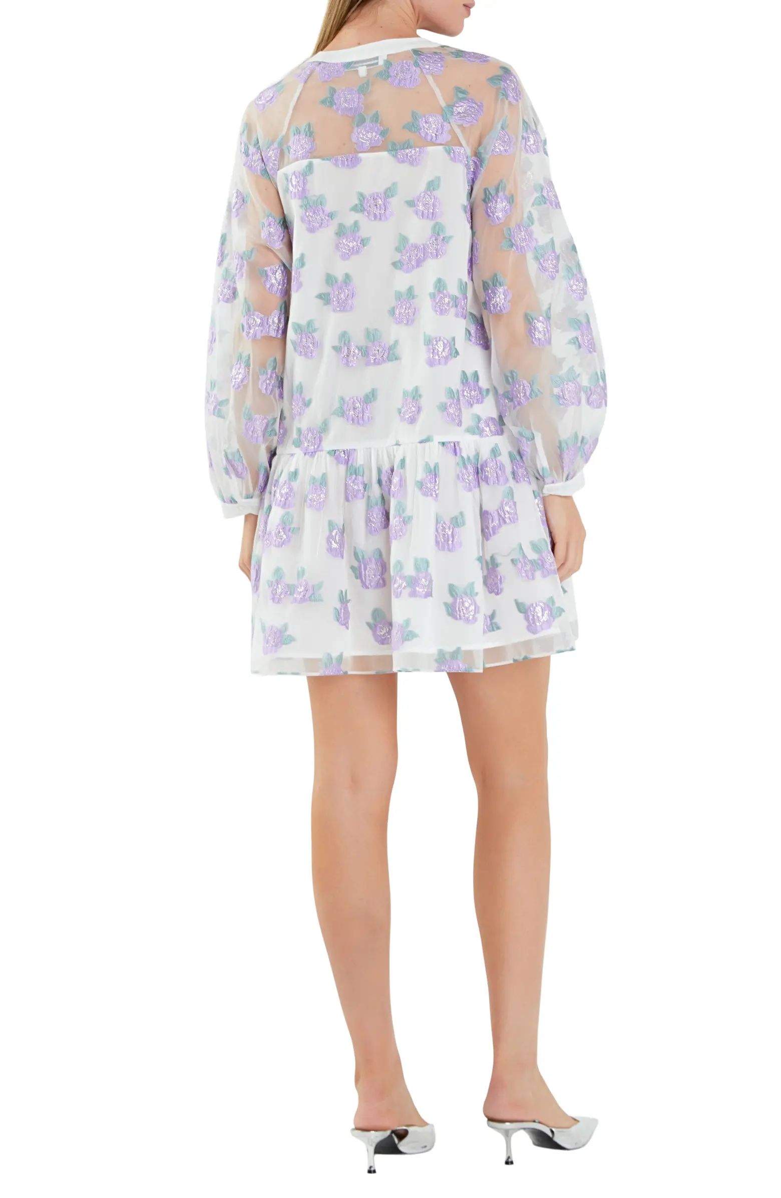 English Factory Floral Button Front Long Sleeve Organza Minidress | Nordstrom | Nordstrom