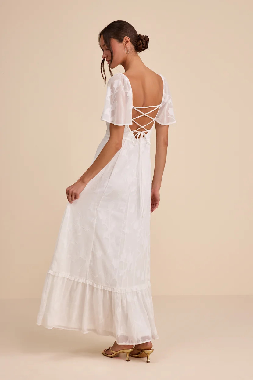 Tailor Made For You White Jacquard Lace-Up Maxi Dress | Lulus