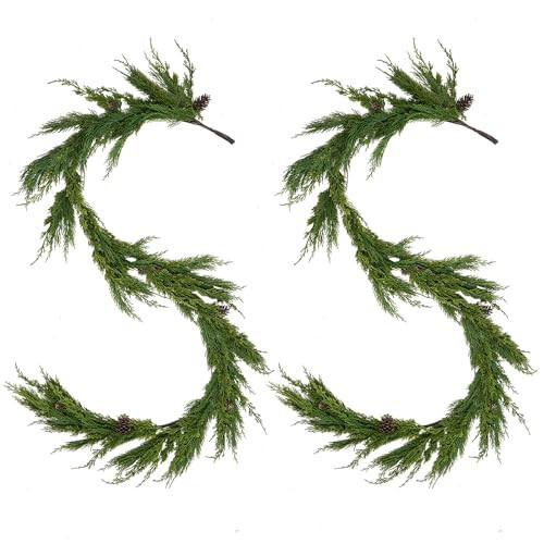 Cedar Garlands,2Pcs 6ft Christmas Garland Realistic Pine Garland,Real Touch Artificial Greenery Garland for Mantle,Table, Wall, Indoor, Outdoor Winter Christmas Decorations | Amazon (US)