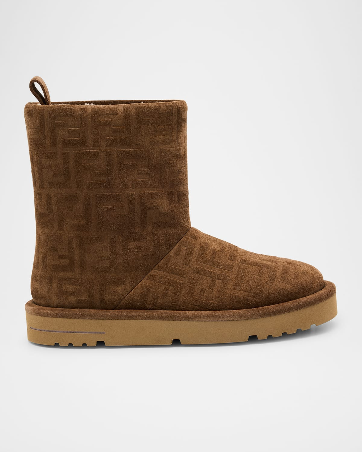 Shearling-Lined FF Embossed Leather Ski Boots | Neiman Marcus