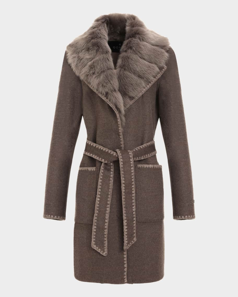 Gorski Belted Cashmere-Wool Stroller with Detachable Merinillo Lamb Shearling Collar | Neiman Marcus