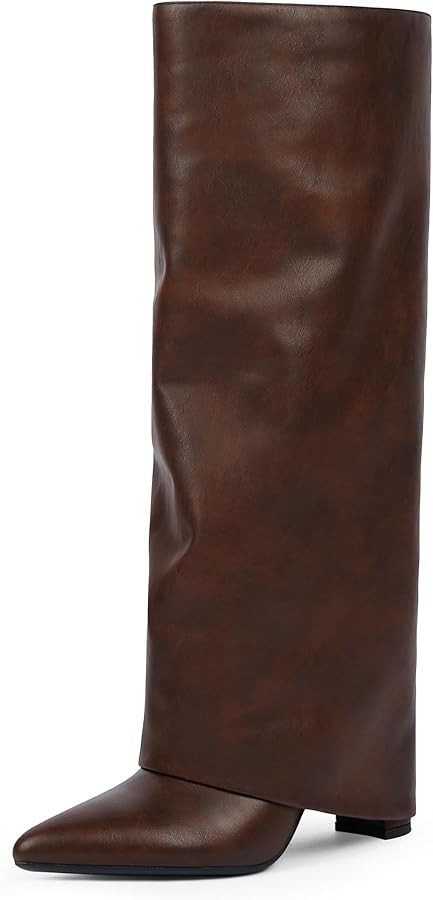 Modatope Knee High Boots Women Fold Over Knee High Boots Chunky High Heels Long Boots Zipper Poin... | Amazon (US)