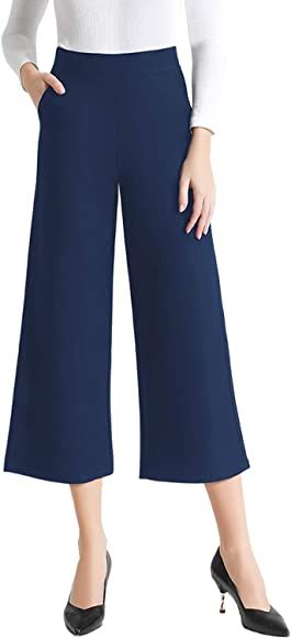 Tsful High Waist Wide Leg Pants for Women Summer Business Casual Crop Dress Pants Stretch Pull On Ca | Amazon (US)