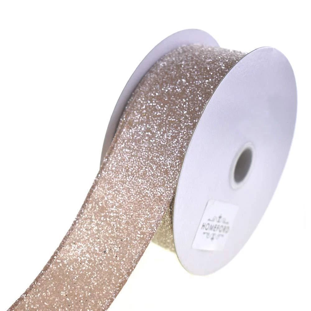 Christmas Glitter Frosted Polyester Wired Ribbon, 1-1/2-Inch, 10-Yard, Greige - Walmart.com | Walmart (US)