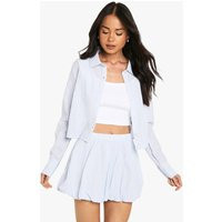 boohoo Women's Cotton Stripe Crop Shirt in Blue | Size: 10 | Boohoo.com (UK & IE)