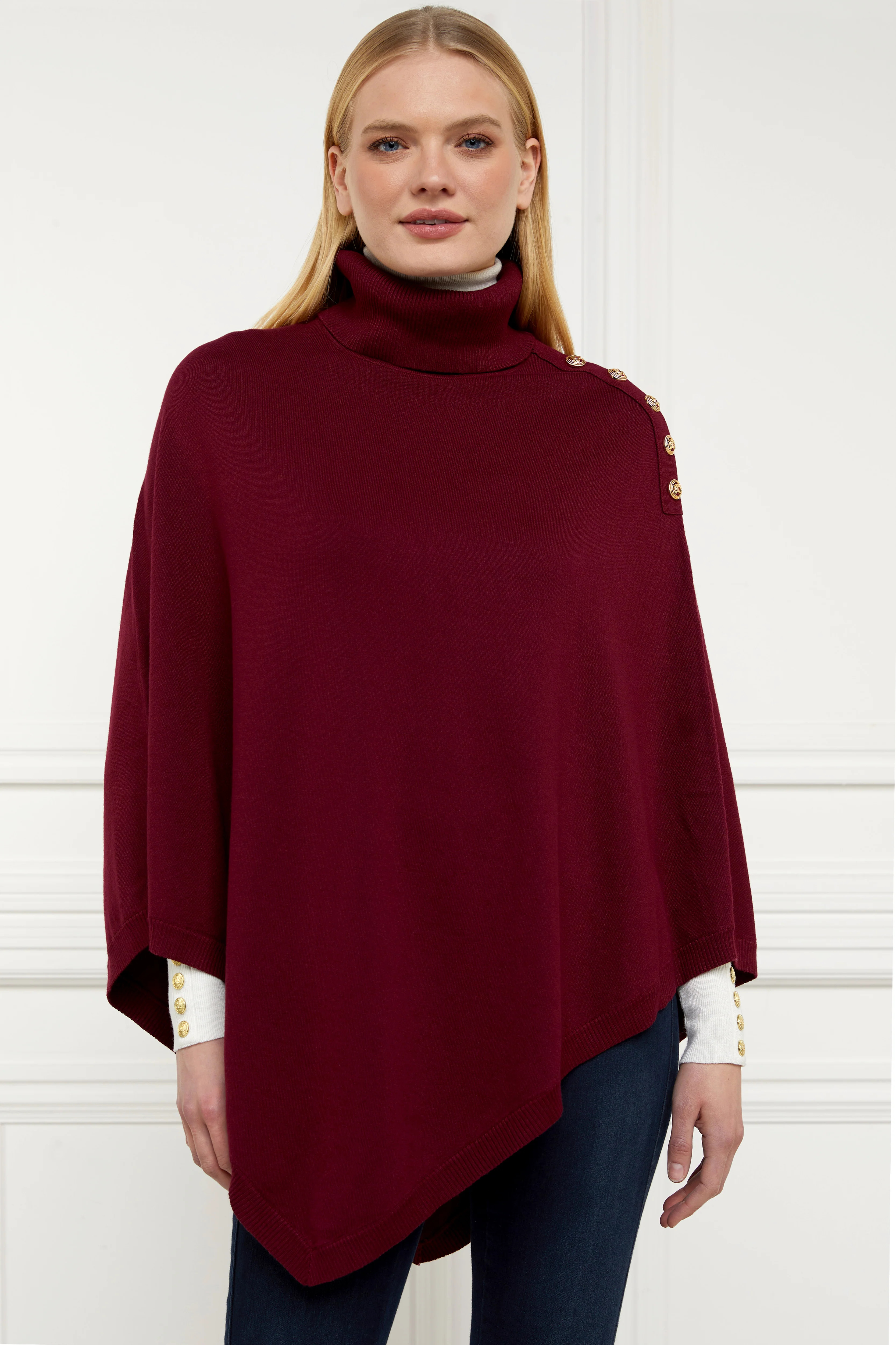 Roll Neck Cape (Wine) | Holland Cooper