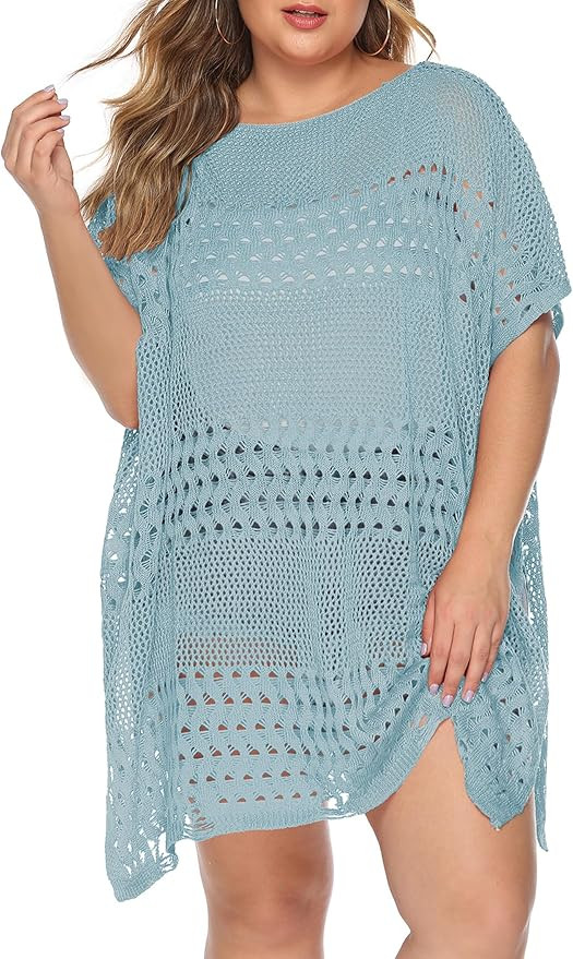 Womens Beach Cover Up Hollow Out, Plus Size Swimsuit Coverup Crochet Bathing Suit Cover ups Bikin... | Amazon (US)