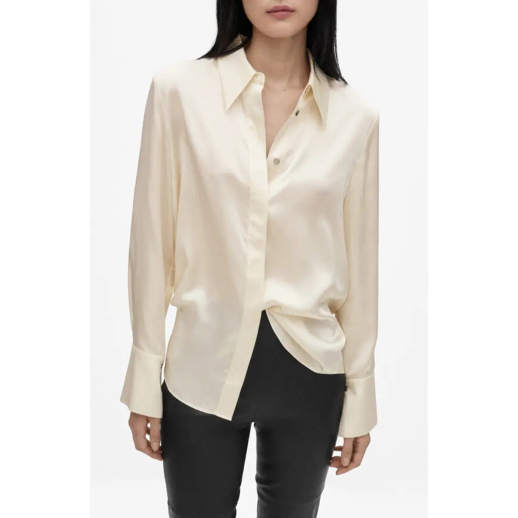 MANGO Satin Silk Button-Up Shirt in Off White at Nordstrom, Size 4 | Nordstrom