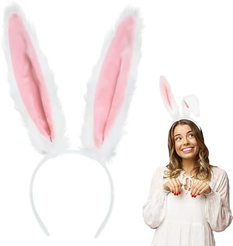 Bunny Ears Headband, White Bunny Costume for Adult Women, Long Plush White Bunny Ears Rabbit Ears... | Amazon (US)