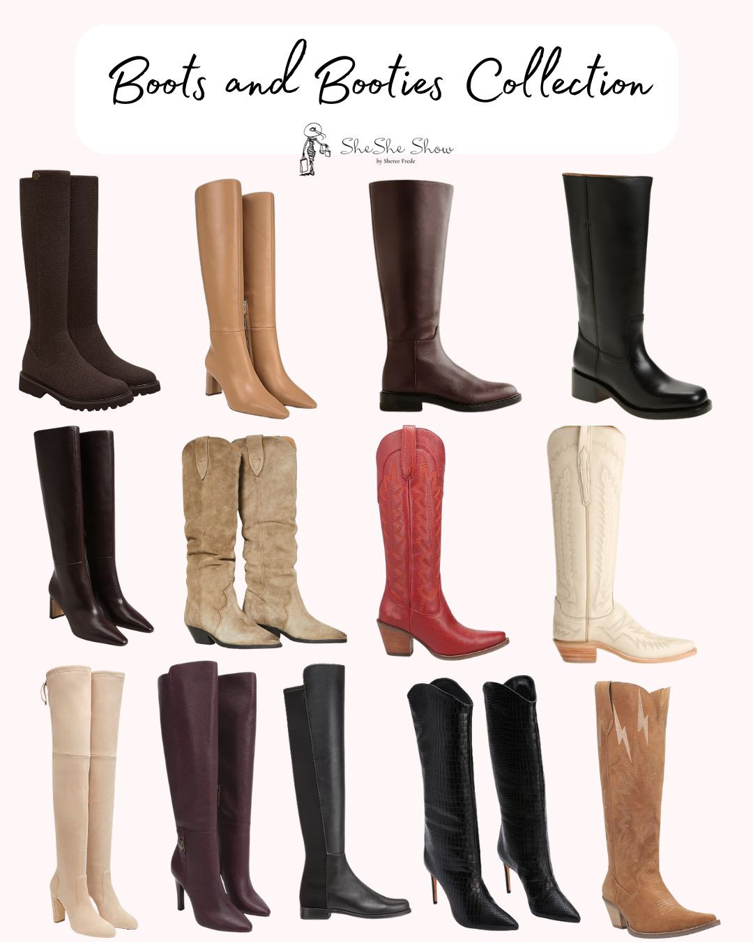 
Knee high boots in leather, nylon and suede.
Classic, western, riding, rain boots, 
 

#LTKWorkwear #LTKSeasonal #LTKShoeCrush