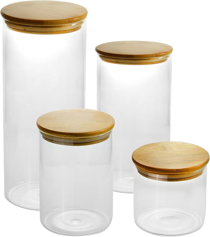 Set of 4 Glass Storage Jars with Bamboo Lids | Airtight Food Storage | Glass Containers | Kitchen... | Amazon (UK)