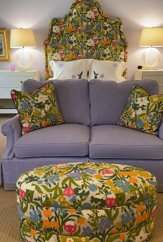 "A Blooming Sanctuary"
Step into a bedroom that feels like a secret garden in full bloom. Floral fabrics cascade across the bed and windows, bringing soft color and natural beauty indoors. A hand-carved bone inlay chest adds a touch of intricate artistry, like a hidden treasure nestled among the flowers. Delicately crafted papier-mâché lamps cast a warm, whimsical glow—like lanterns lighting up a twilight garden. It’s a space where nature’s romance meets artisan charm, perfect for rest and reverie. 

 #LTKHome