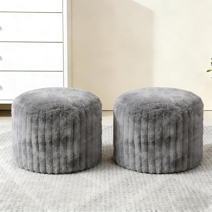 2 Pcs 20 x 15 Inch Unstuffed Pouf Cover Ottoman Foot Rest - No Filler, Faux Rabbit Fur Foot Stool... | Amazon (US)