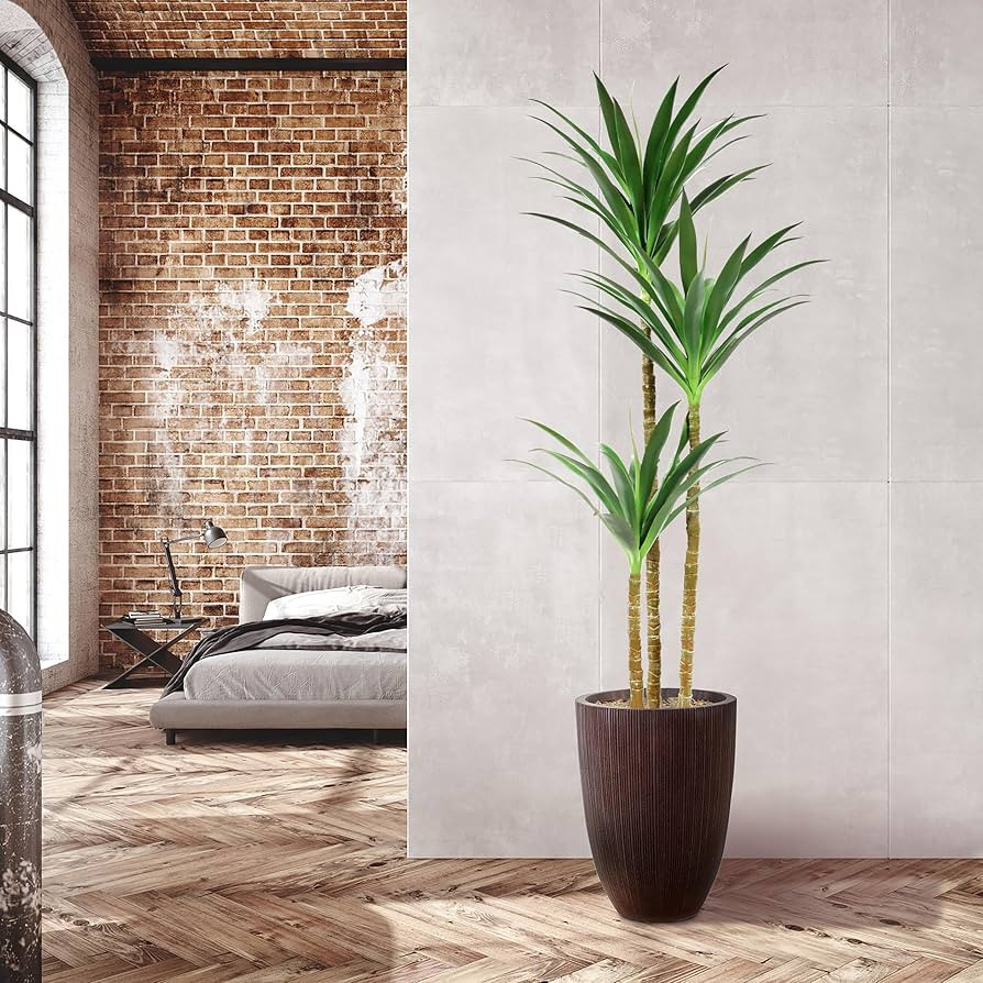 Hyper Realistic Dracaena 5ft Tall - Real Touch & VU Protected Faux Yucca Floor Plant in Pot- Arti... | Amazon (US)
