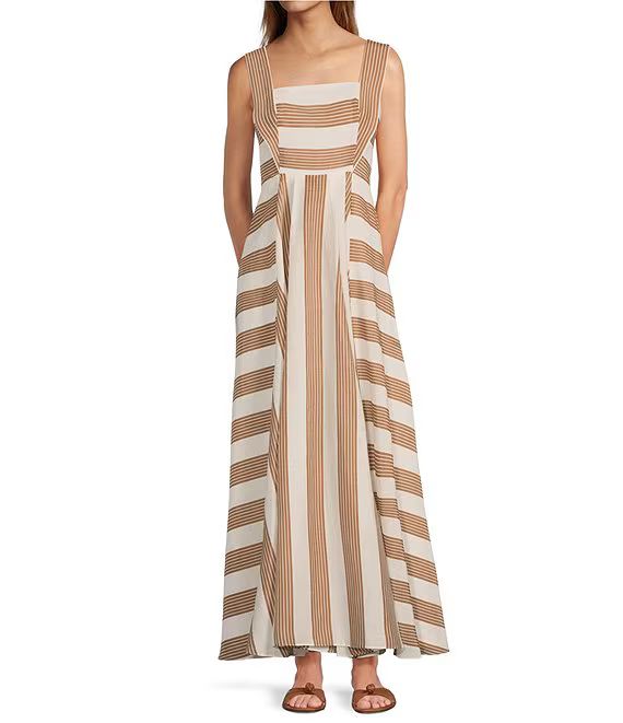 x M.G. Style Jenny Stripe Square Neckline Linen Blend Maxi Dress | Dillard's