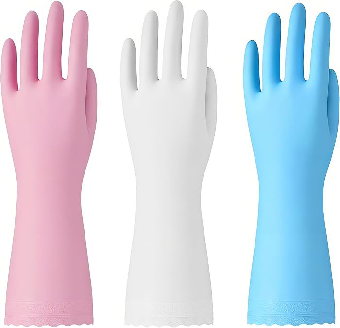 Rubber Cleaning Gloves - 3 Pairs Latex Free Kitchen Cleaning Gloves with Cotton Liner- Household ... | Amazon (US)