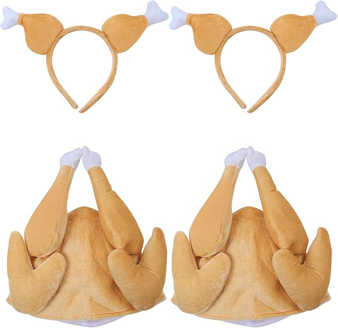 Amazon.com: URATOT 4 Packs Roasted Turkey Hats Plush Turkey Hat Drumstick Headbands Turkey Legs D... | Amazon (US)
