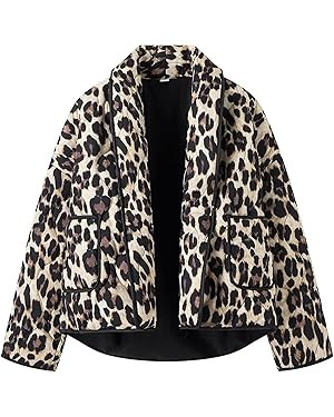 Womens Lightweight Quilted Puffer Jacket Leopard Print Oversized Long Sleeve Packable Short Down ... | Amazon (US)