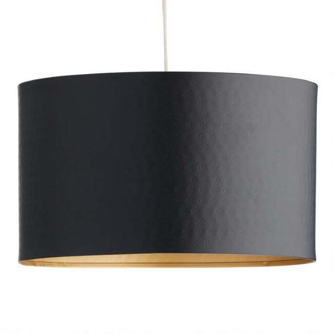 Black Hammered Steel Drum Pendant Shade with Gold Lining | World Market