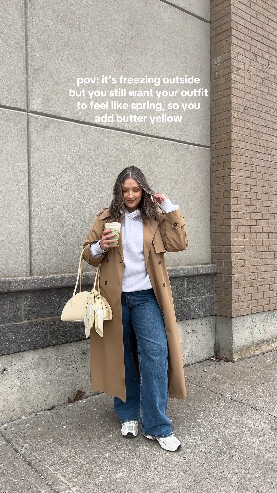 Spring outfit for a chilly day! Code SPRINGAF for extra 15% off at Abercrombie! Wearing my usual size L in the classic water resistant trench coat. Hoodie runs small, sized up to XL. Wearing 32 in the jeans, could have done 31 but I like a looser fit. New Balance sneakers are so comfy but run big, I’m a 9.5-10 and wear a 9. Butter yellow bag and scarf are Old Navy, Canadian links under similar products.


#LTKsale #LTKjeans #LTKmidsize