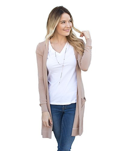 Tickled Teal Women’s Soft Long Sleeve Pocket Cardigan (Tan, 1X) | Amazon (US)